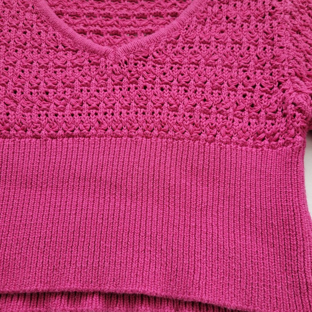Willow & Wind Knit Cropped V-Neck Sweater Fuchsia Crochet Small Boho - Picture 4 of 10